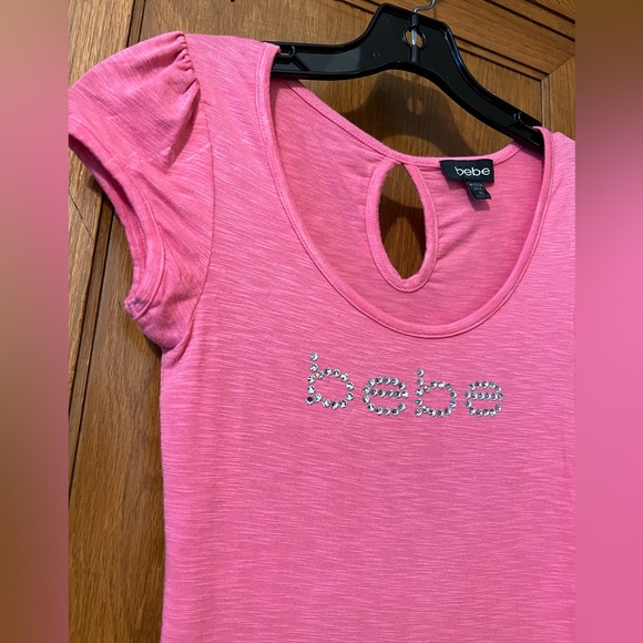 Vintage Bebe Y2K Crystal Logo Cap/Short Sleeve Shirt Size XS in Smokey Rose - Picture 2 of 7